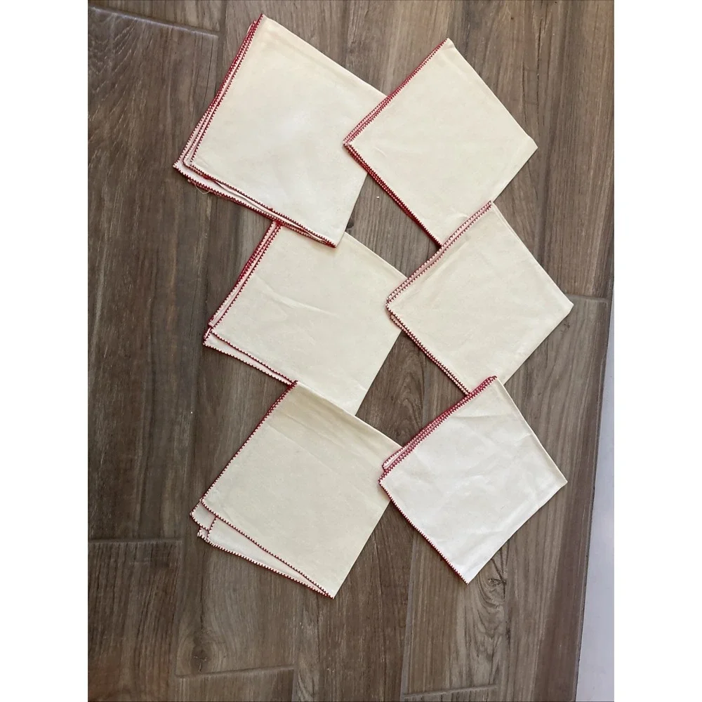 6 Embroidered Napkins With Red Edging & Boy 16